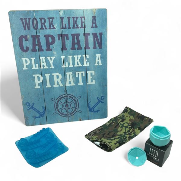 "Work Like a Captain" Sign and Loot Crate 20 Sided die Ice Mold