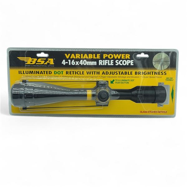 BSA Variable Power 4-16x40mm Riflescope, Illuminated Dot Reticle with Adjustable Brightness