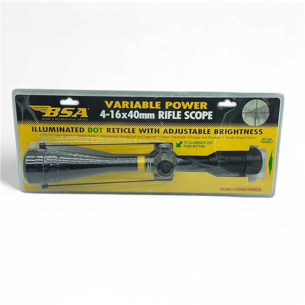 BSA Variable Power 4-16x40mm Riflescope, Illuminated Dot Reticle with Adjustable Brightness