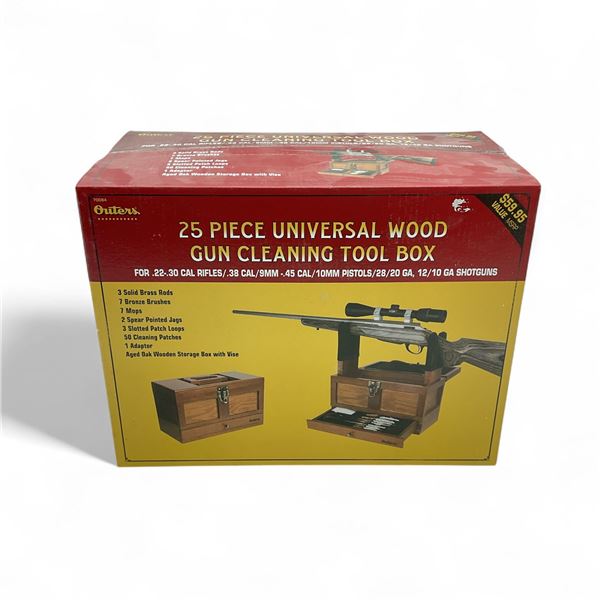 Outers 25 Piece Universal Wood Gun Cleaning Tool Box for Rifle, Pistol and Shotgun, New