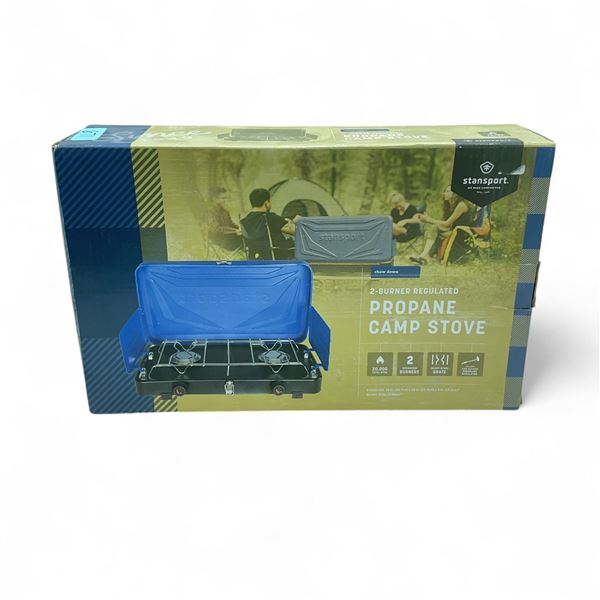 Stansport 2-Burner Regulated Propane Camp Stove, 18" x 10" x 4", New