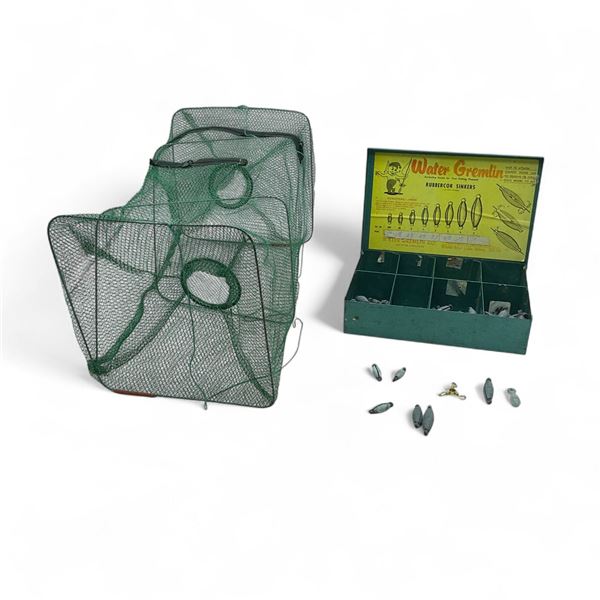 Minnow and Crawfish Trap, 10"x10"x20" and Water Gremlin Assorted Rubbercor Sinkers