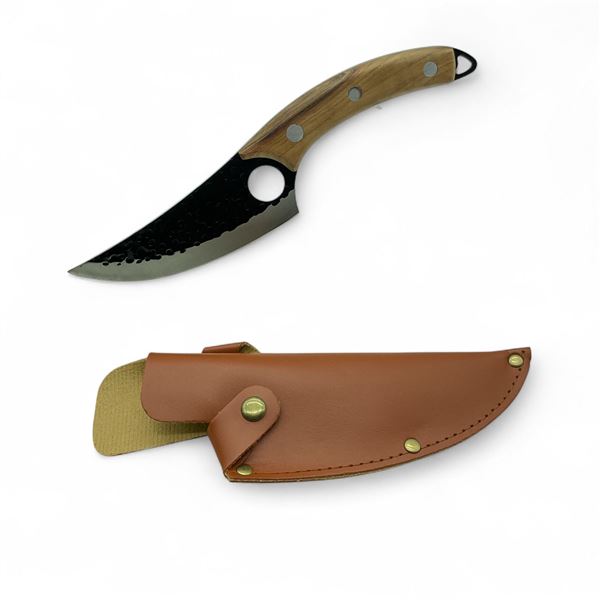 Fixed 6" Blade Knife with Wooden Handle and Sheath