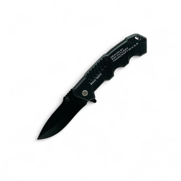 Ray Cutlery Black Sable Folding 3-1/2" Blade Pocket Knife with Belt Clip