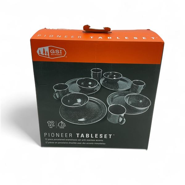 GSI Outdoors 12 Piece Pioneer Table Set for 4 People, Inc Mugs, Bowls, Plates