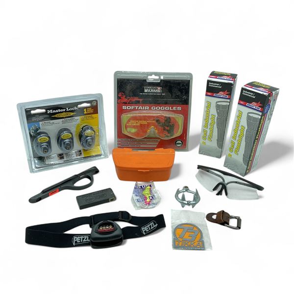 Flashlights X 2, Ballistic Glasses, Key Holder, Head Lamp and Other Accessories