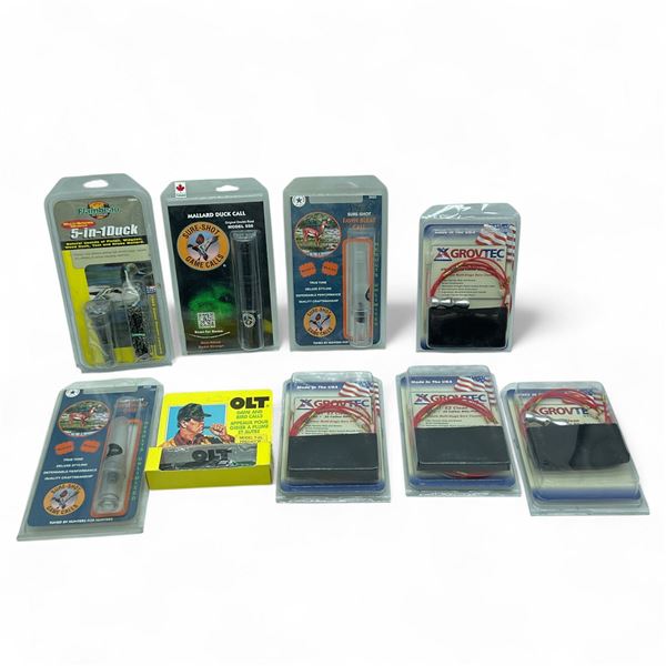 Assorted Game Calls and 22 Cal Firearm Cleaning Accessories