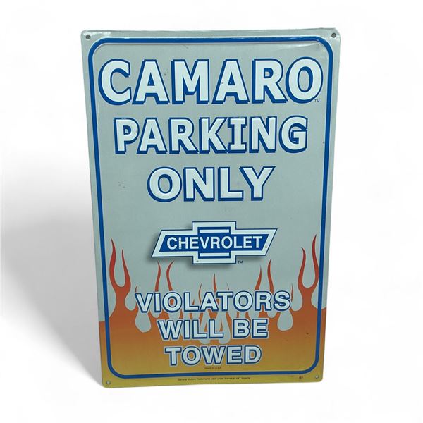 Chevrolet Camaro Parking Tin Sign, 17" X 11"