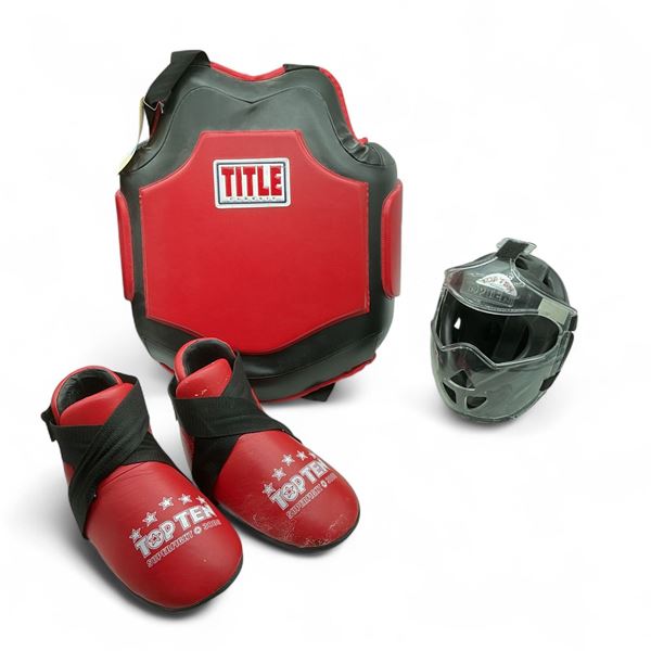 Title Classic Chest Pads, Topten Training Helmet and Foot Pads, Size M/L