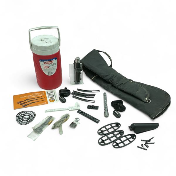 Coleman 1.8 L Thermos, Flashlight, Rails, Locks, Stripper Clips, 42" Gun Case and Weaver Laser