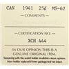 Image 4 : 1941 Canada 25¢ ICCS MS-62
