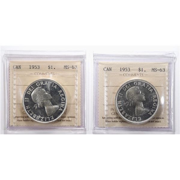 Lot of (x2) Canada $1 ICCS MS-63; 1953 NSF, 1953 SF