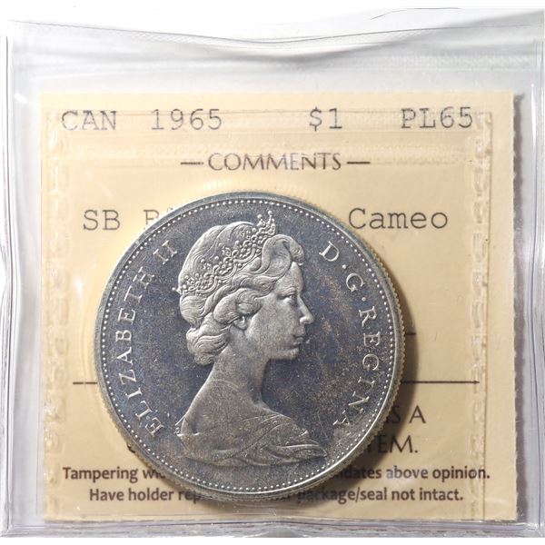 1965 Canada $1 ICCS PL-65 SB B5; Heavy Cameo