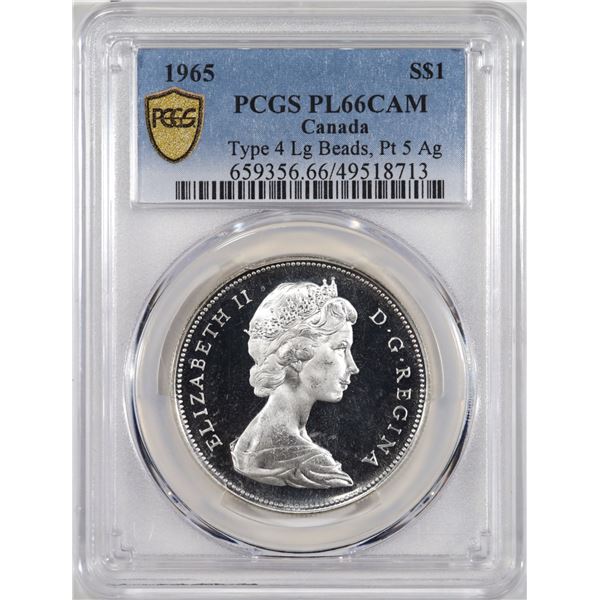 1965 Canada $1 PCGS PL-66 CAM; Type 4 Lg Beads, Pt 5 Ag