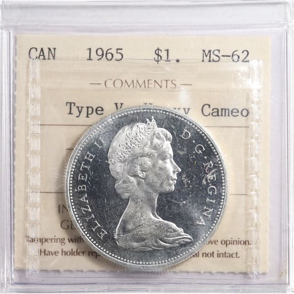1965 Canada $1 ICCS MS-62 Type V; Heavy Cameo