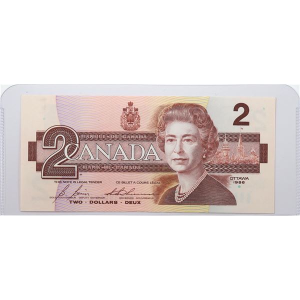 1986 Canada $2 BC-55cA; Bonin-Thiessen, Replacement (Circulation issue), BRX3445067; UNC