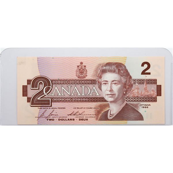 1986 Canada $2 BC-55cA-i; Bonin-Thiessen, Replacement (Circulation issue), EBX3901587; CUNC