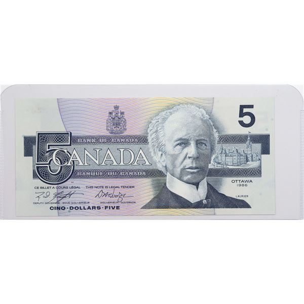 1986 Canada $5 BC-56eA; Knight-Dodge, Replacement (Between 9.800M and 9.999M), HNA9954214; CUNC