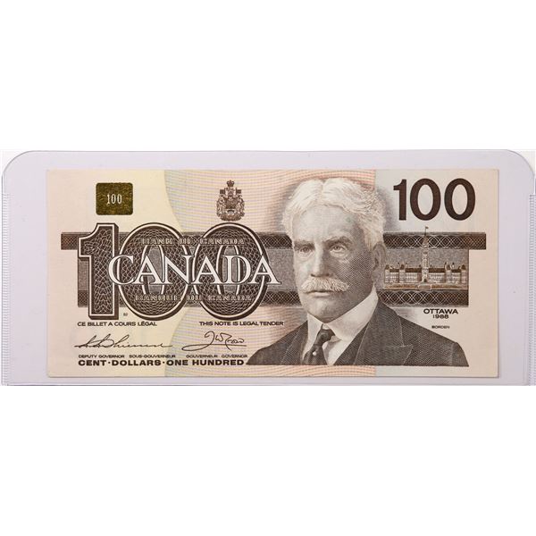 1988 Canada $100 BC-60a-i; Thiessen-Crow, BJE8544444; UNC