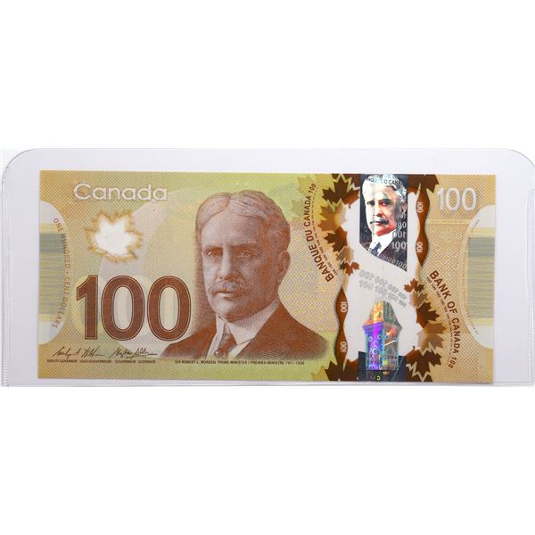 2011 Canada $100 BC-73c-N10-iii; Wilkins-Poloz, Repeater, Four-Digit Cycle, GKJ6826682; VF