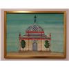 Image 1 : Blue and White Herringbone Garden Folly Artwork by Mary Maguire, Framed 25" x 19"