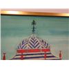 Image 8 : Blue and White Herringbone Garden Folly Artwork by Mary Maguire, Framed 25" x 19"