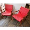 Image 1 : Qty 2 Knoll Wood Framed Chairs w/ Red Woven Seats & Backs (fragile) 24" x 26" x 29"H