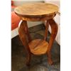 Image 1 : Round Wooden Stool/Stand w/ Cabriole Legs & Undershelf 14" Dia, 24"H
