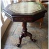 Image 1 : Wooden Octagon Table w/ Pedestal Base & Carved Top 21" Dia, 28"H