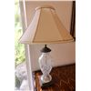 Image 1 : Cut-Glass Table Lamp w/ Metal Accents & Off-White Shade 7" x 7" x 30"H