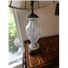 Image 2 : Cut-Glass Table Lamp w/ Metal Accents & Off-White Shade 7" x 7" x 30"H