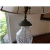 Image 3 : Cut-Glass Table Lamp w/ Metal Accents & Off-White Shade 7" x 7" x 30"H