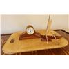 Image 1 : Wooden Clock & Outrigger Canoe w/ Sail on Tray, Misc Sizes