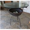 Image 1 : Round Glass Top Table on Metal Tripod Base w/ Undershelf & Bowl 24" Dia, 29"H