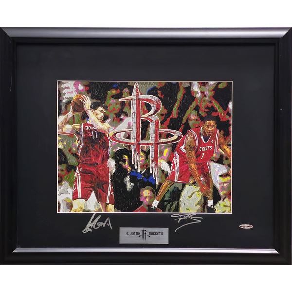 Yao Ming & Tracy McGrady Autographed Framed 10x13 Photo Art Display Houston Rockets Upper Deck COA