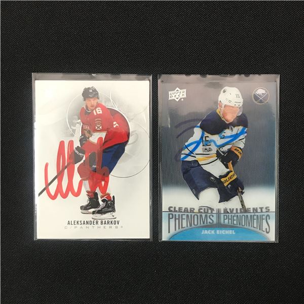LOT OF 2 SIGNED HOCKEY CARDS - ALEKSANDER BARKOV AND JACK EICHEL