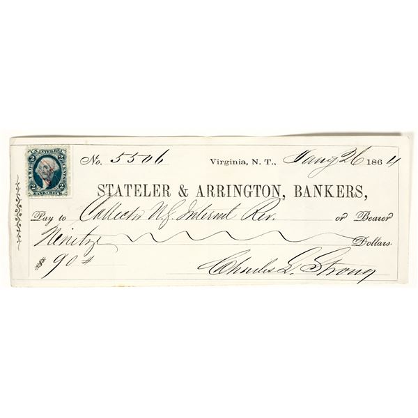 Territorial Virginia City, Nevada Check for Philatelic Collectors [199161]