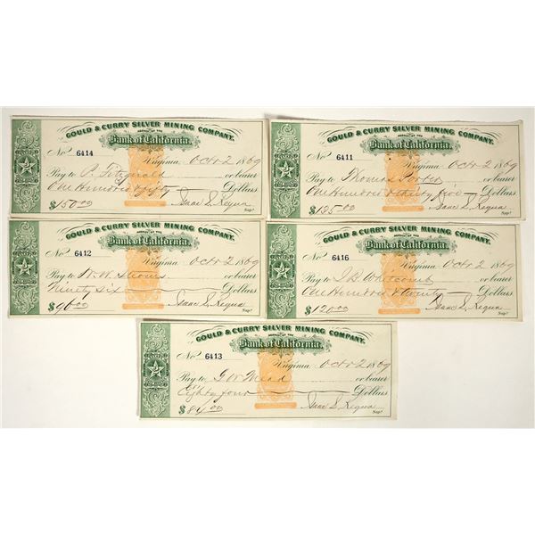 Gould & Curry Silver Mining Co. Revenue Stamp Collector Check Group (5) [199039]