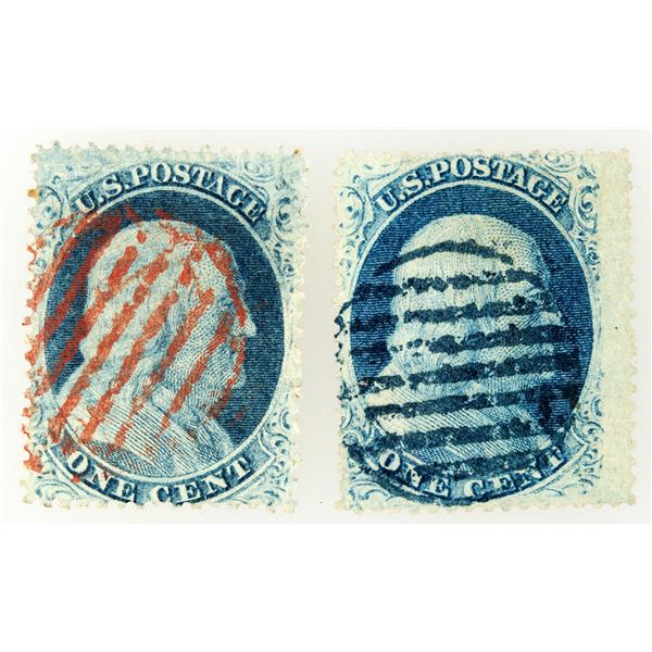 Scott #24, Franklin 1c, Canceled pair [199722]