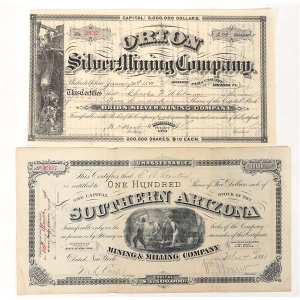 Pair of Arizona Mining Stocks, 1881 [191354]