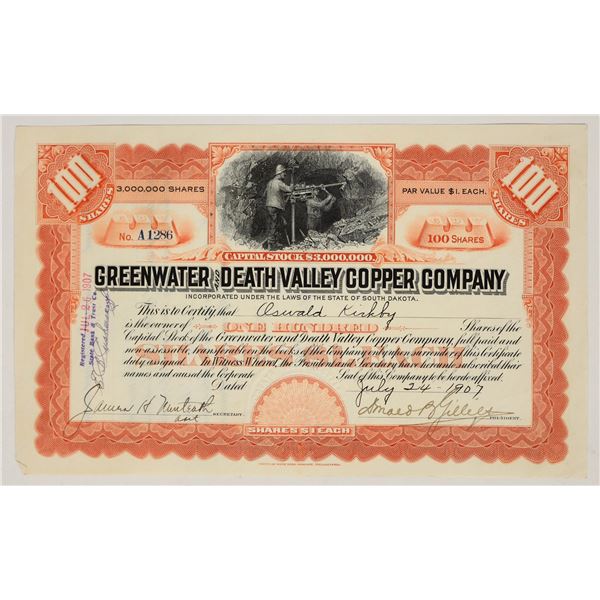 Greenwater & Death Valley Copper Company Stock Certificate [192920]