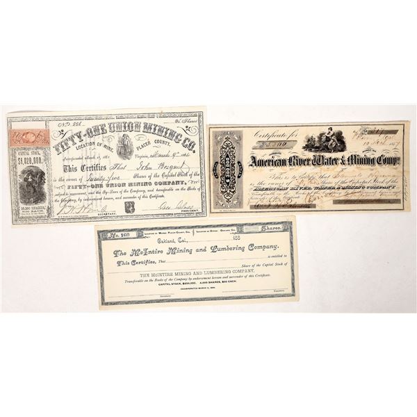 Placer County Mining Stock Trio, 1857-64 [191249]