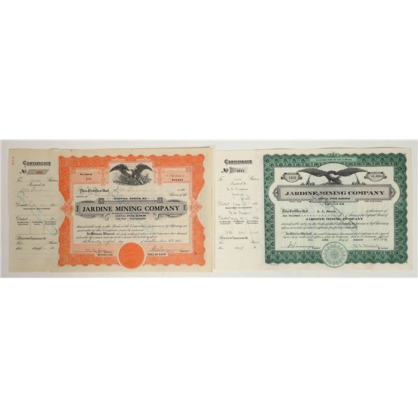 Jardine Mining Company Stock Certificate Pair [197642]