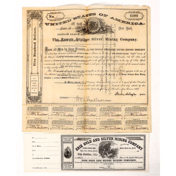 Austin Mining Stock and Bond, 1860's, Rare [191473]