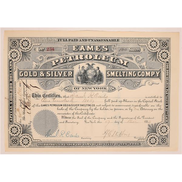 Eames Petroleum Gold & Silver Smelting of NY, 1880 Stock [180638]