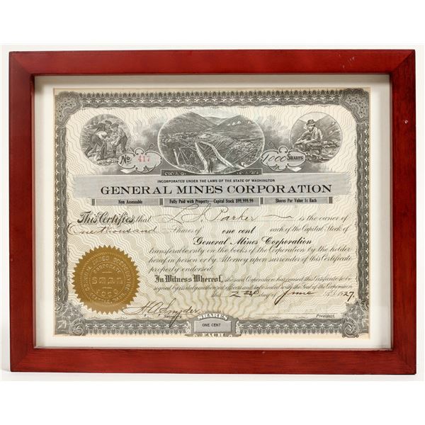 General Mines Corporation Stock Certificate 1927 [198637]