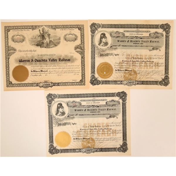 Warren & Ouachita Valley Railway Stock Certificates [199669]