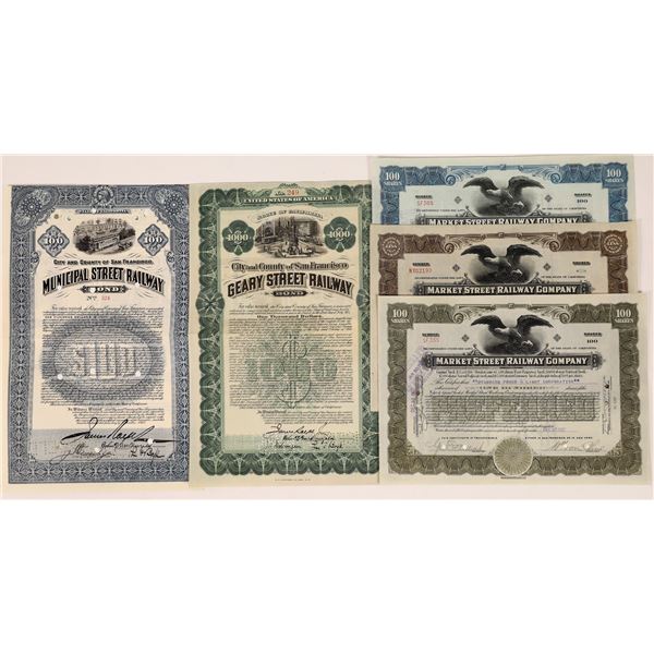 Five Different San Francisco Rails Stocks and Bonds [199654]
