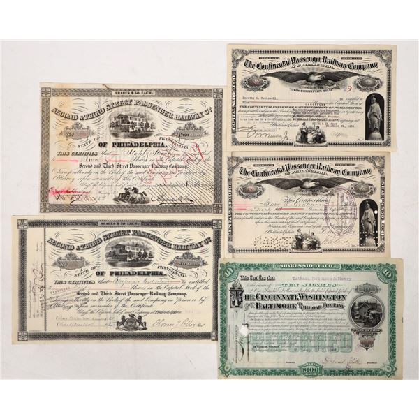 Railroad Stocks, 3 Different, 5 President Sigs [192780]