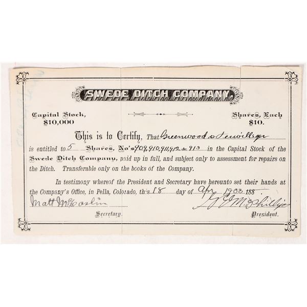 Swede Ditch Stock, 1903, Very Rare [191539]